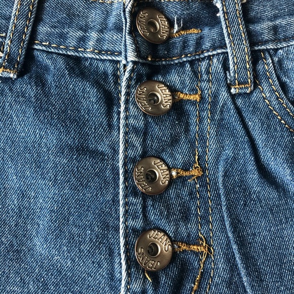 Blue denim jean shorts frayed fringe medium high rise cute jeans ripped - Picture 3 of 8